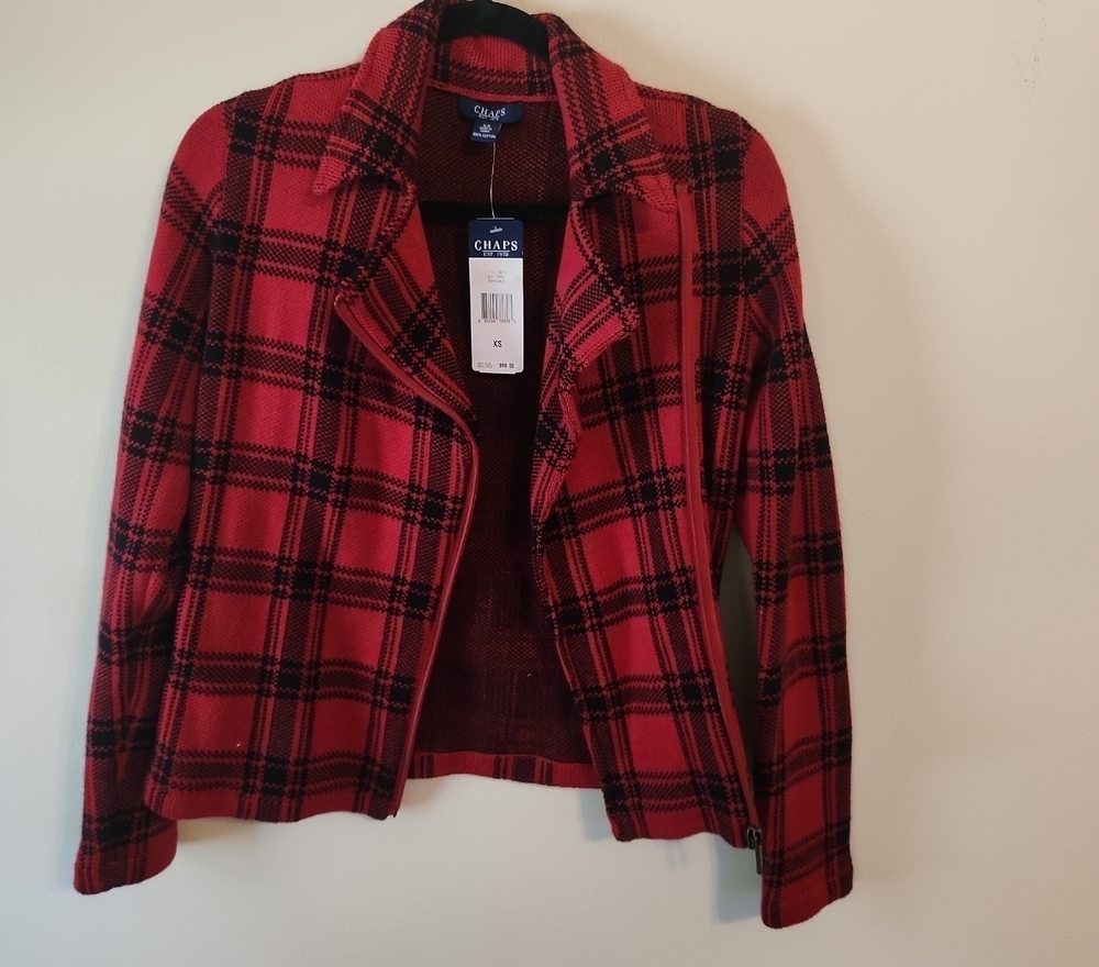 Chaps Women's Red and Black Plaid Blazer